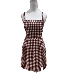 Abercrombie & Fitch Maroon/White Gingham Spaghetti-Strap Mini Dress Size Small